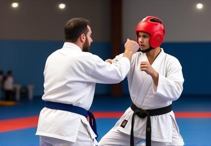 Adult students sparring in the dojo.