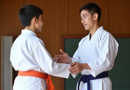 Instructor presenting a student with a new belt.