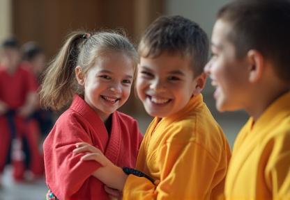 Children having fun during a karate class.